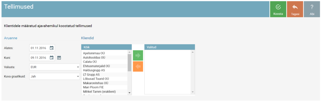 SmartAccounts tellimuste aruanne