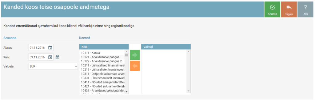 SmartAccounts aruanne Kanded koos teise osapoole adńdmetega