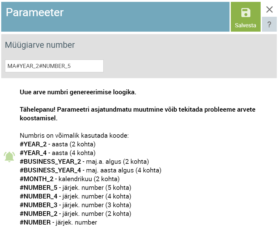 SmartAccounts müügiarve numbri seadistamine etteantud parameetrite /koodide alusel