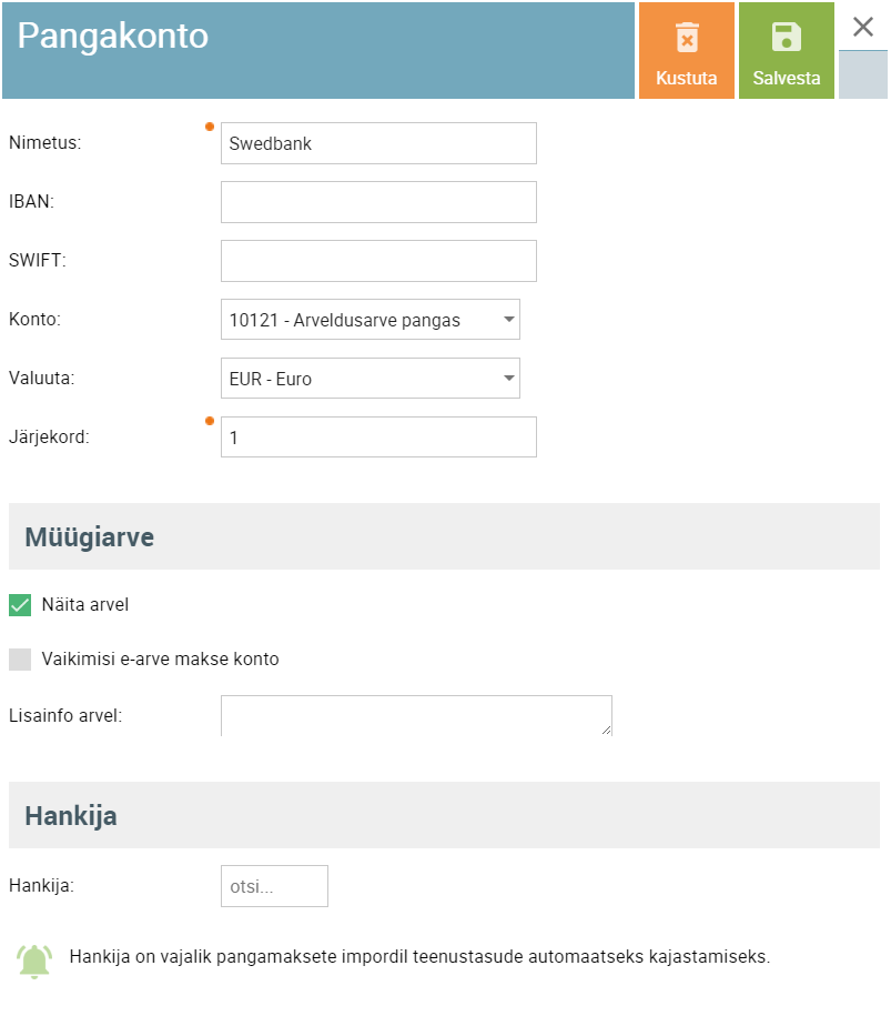 SmartAccounts ettevõtete pangakontode sisestamine ja seadistamine