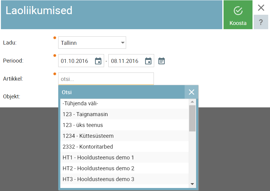 SmartAccounts ladu laoliikumiste aruanne