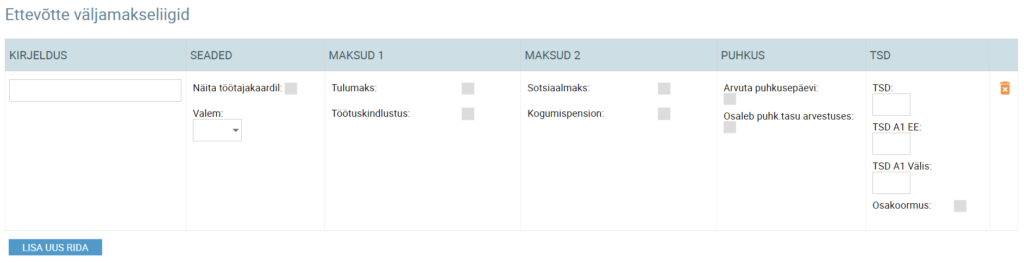 SmartAccounts ettevõtte enda väljamakseliikide seadistamine
