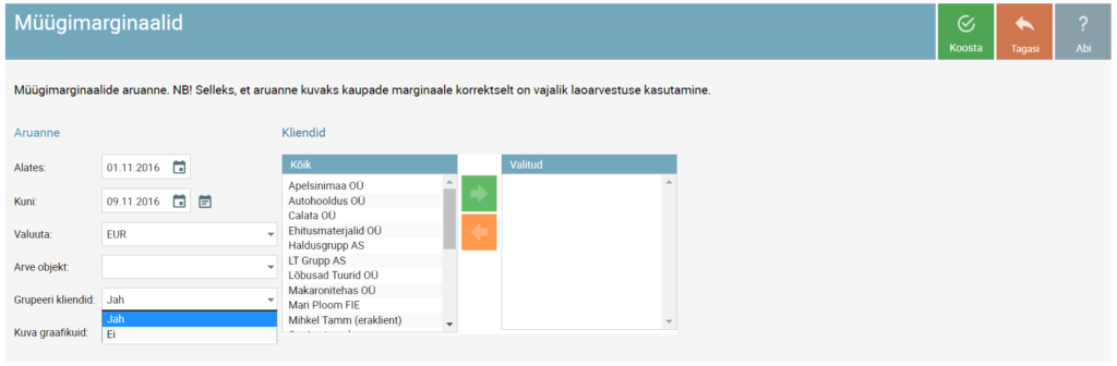 SmartAccounts müügimarginaalide aruanne