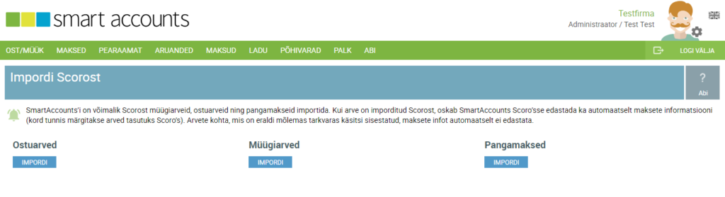 SmartAccounts andmete import Scorost