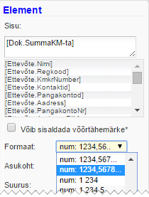 SmartAccounts dokumendimallid numbriformaat