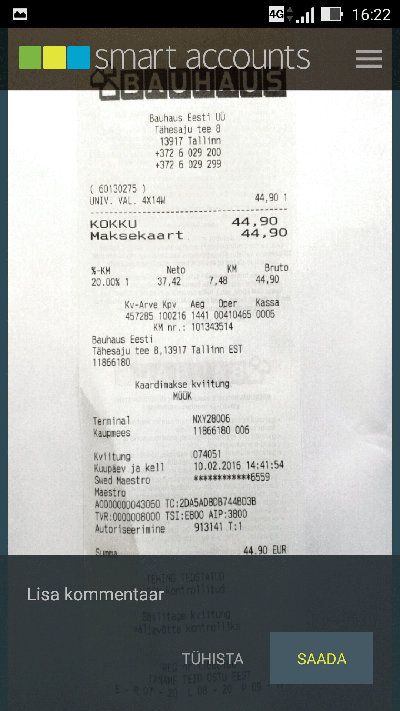 SmartAccounts tšekkide pildistamine