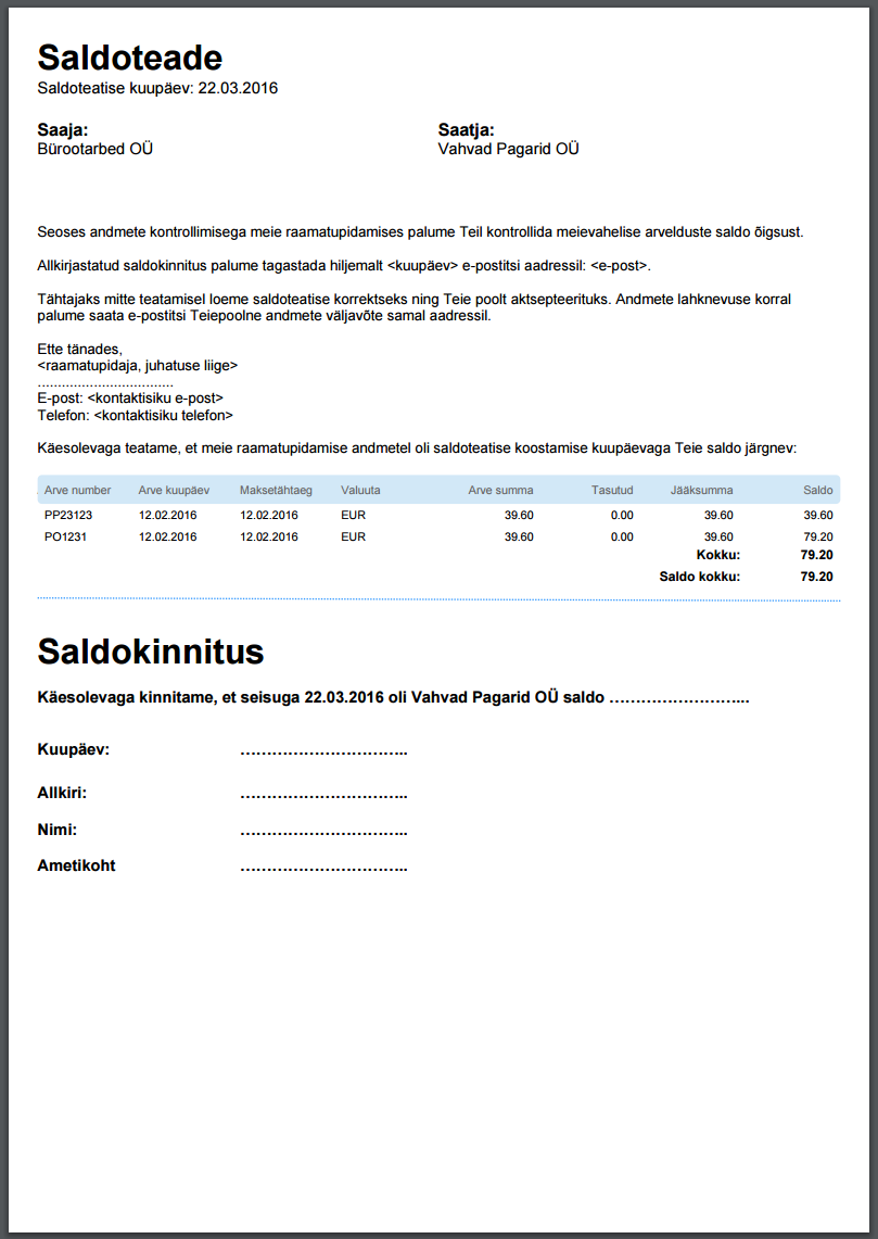 SmartAccounts saldoteatis hankijale