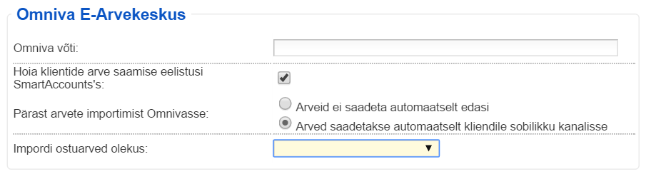 SmartAccounts Omniva arvekeskuse seadistamine