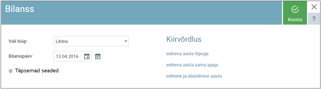 SmartAccounts võrdlev bilanss