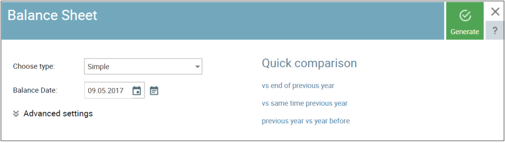 SmartAccounts simple balance sheet