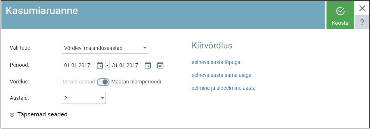 SmartAccounts võrdlev kasumiaruanne