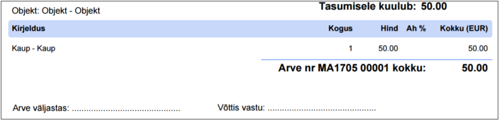 SmartAccounts kuva objekt müügiarve väljatrükil