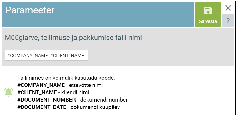 SmartAccounts müügiarve, tellimuse ja pakkumise dokumendi faili nimi