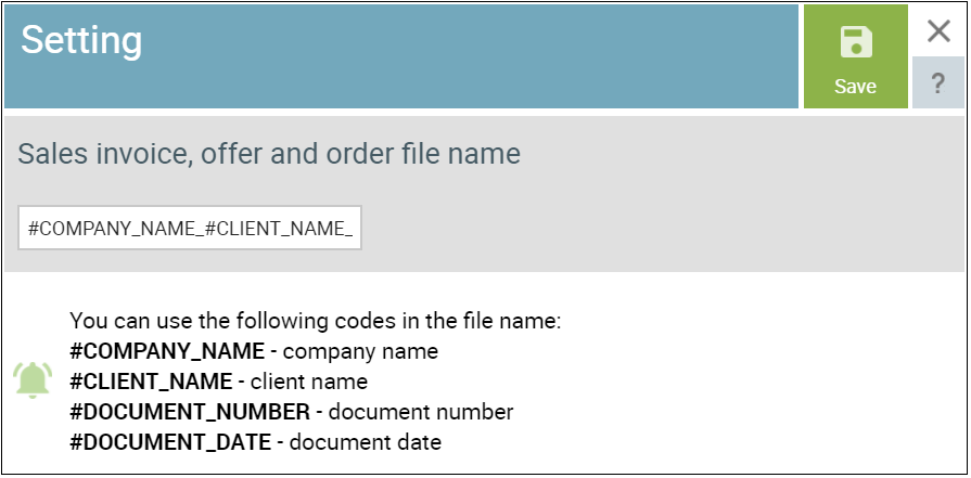 SmartAccounts sales invoice, offer and order file name