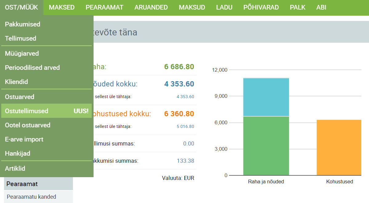 SmartAccounts uus funktsionaalsus ostutellimused