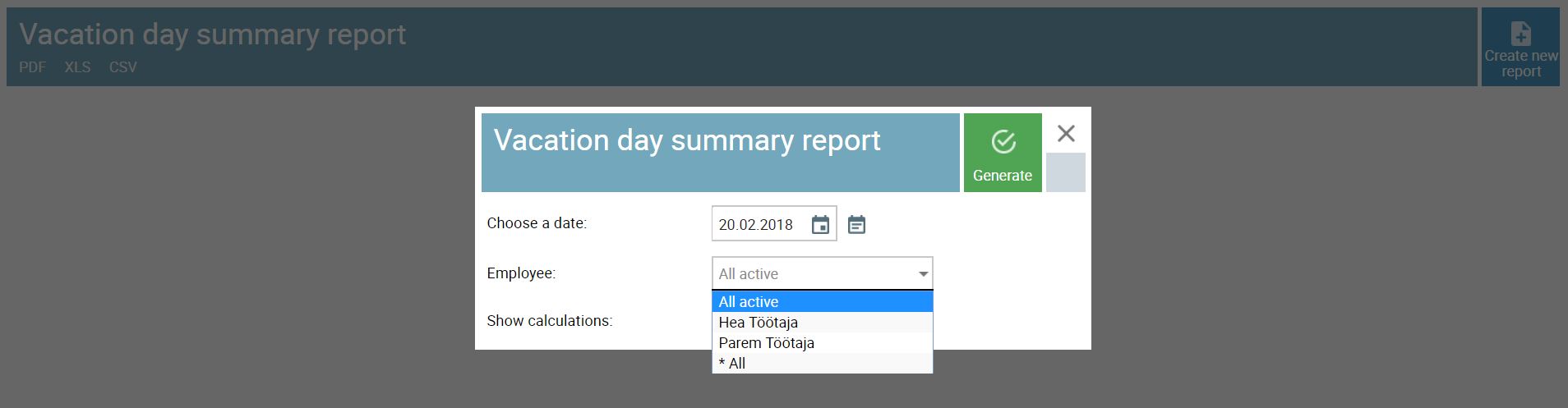 SmartAccounts vacation day summary report