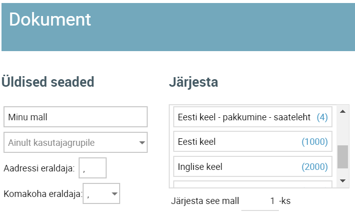 dokumendimallide reastamine