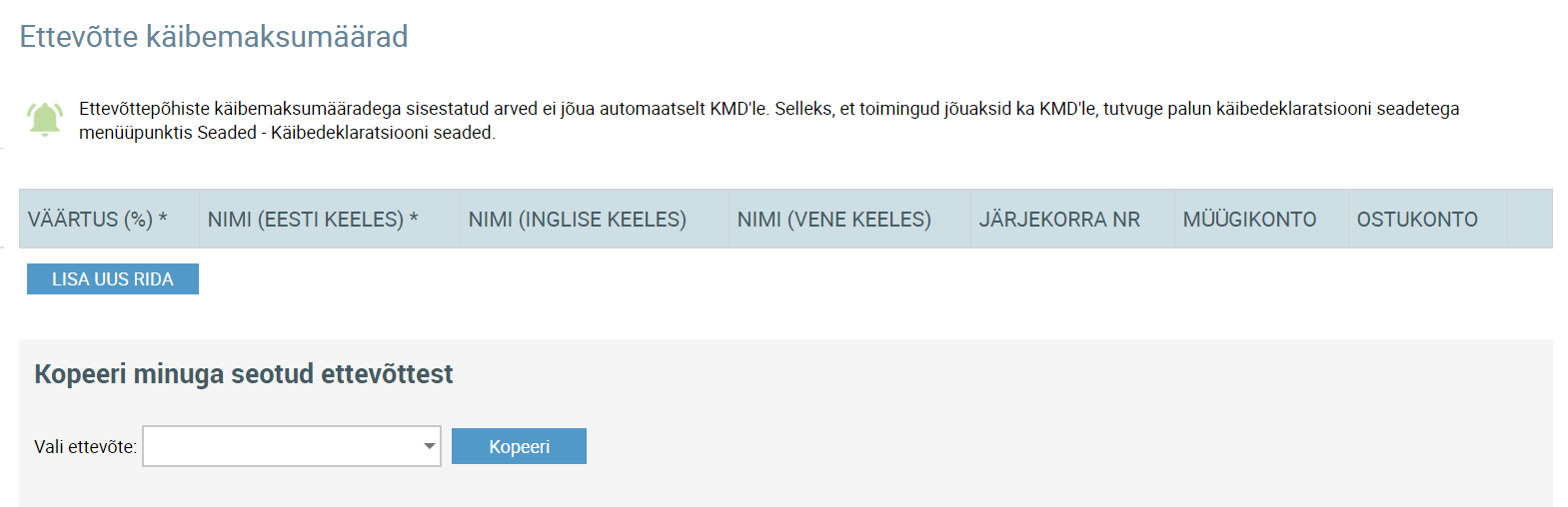 käibemaksumäärade kopeerimine