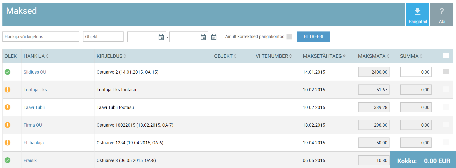 maksekorralduste eksport