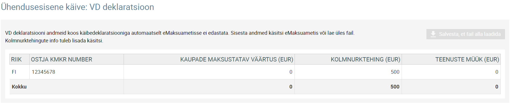 kolmnurktehing VD deklaratsioonil