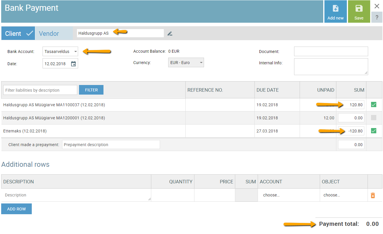 allocate prepayment to invoice