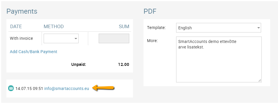 sent invoice information