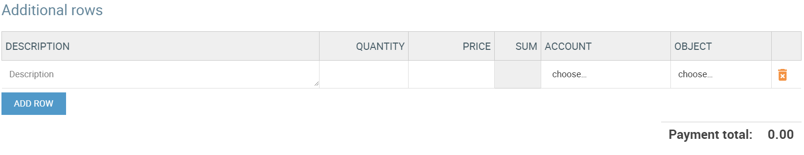 payment additional row