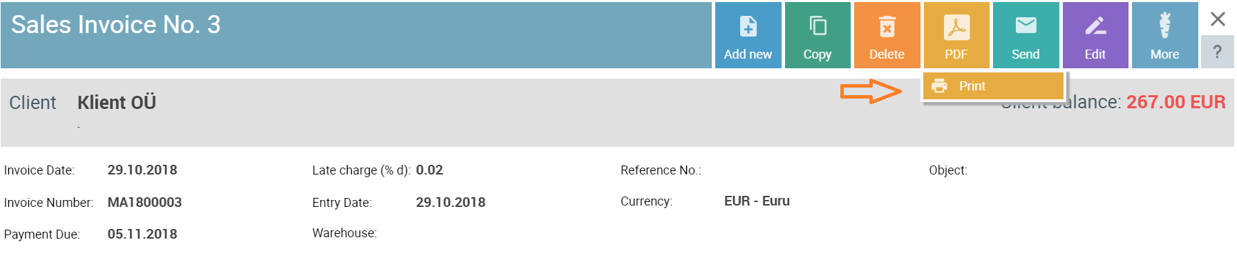 sales invoice printing