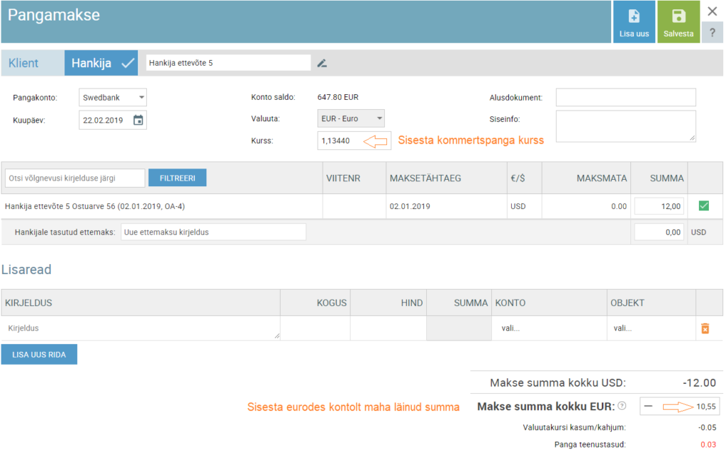 arvestusvaluutast erinev valuuta pangamakse