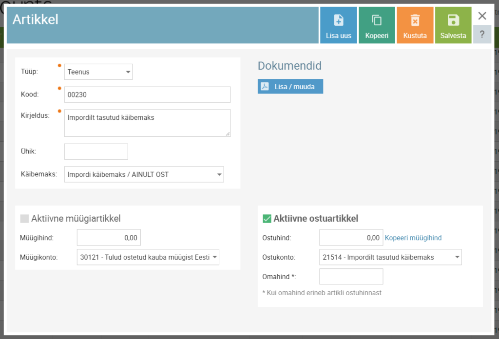 impordi käibemaksu artikkel