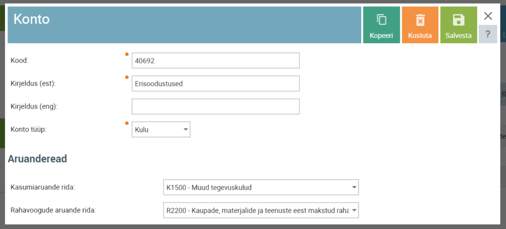 Erisoodustuse konto kontoplaanis