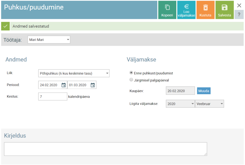 T v imetuspension ri Lisapuhkuse Vormistamine SmartAccounts