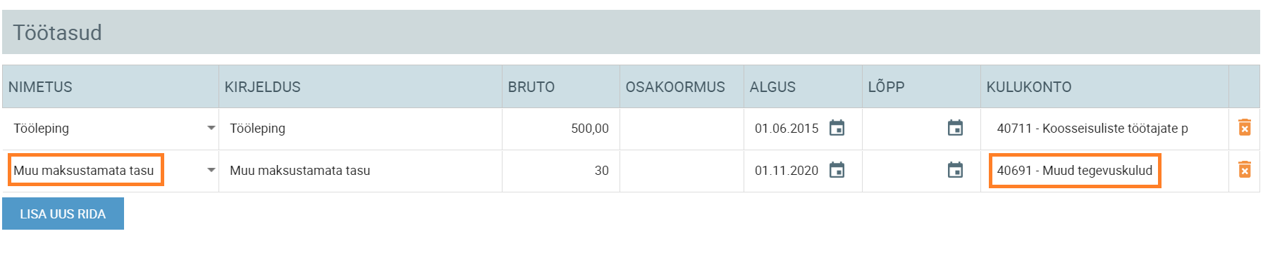 spordikulude tasuliik töötajakaardile