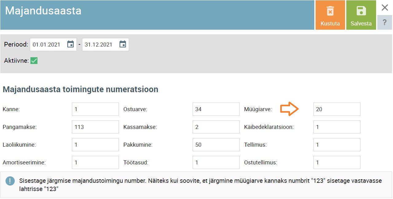 järjekorranumbri muutmine