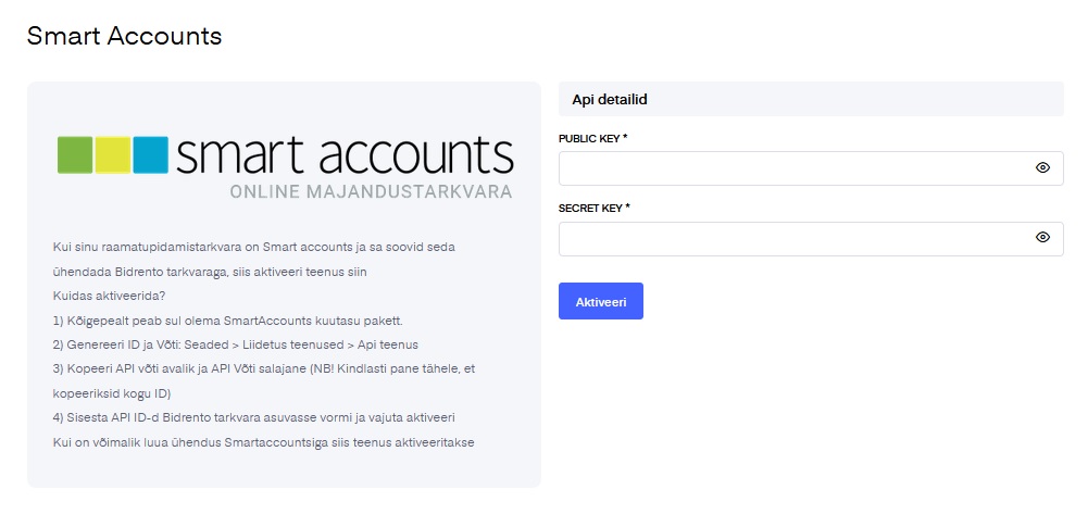 Bidrento ja SmartAccountsi liidestamine