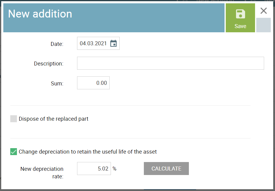 addition of fixed asset