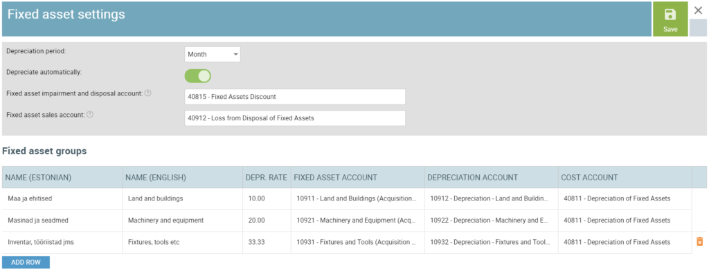 fixed assets settings